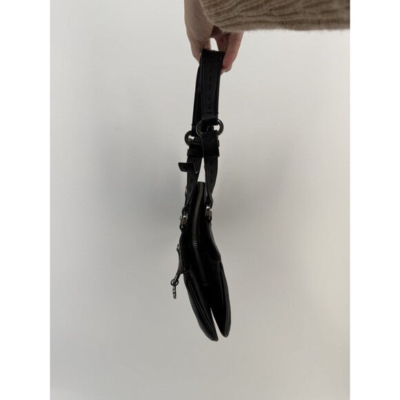 Charles David Black Leather Shoulder Bag scalloped multi zipper pouch y2k 90s - Picture 15 of 16